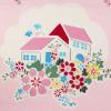 2904 - Roze met huisjes en bloemen