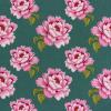 4823 - Blauwgroen met linnenprint en roze roosjes
