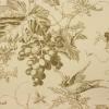 Ivoor/beige met grijze toile van druiven, bladeren en vogels FQ